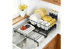 Expandable Dish Drying Rack for Kitchen Counter, Stainless Steel Dish Rack Over Sink, Dish Rack with Adjustable Legs, Removab