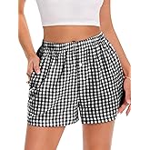 Boxer Shorts for Women Summer Gingham Pajama Casual Plaid Shorts Y2K Beach Bottoms with Pocket