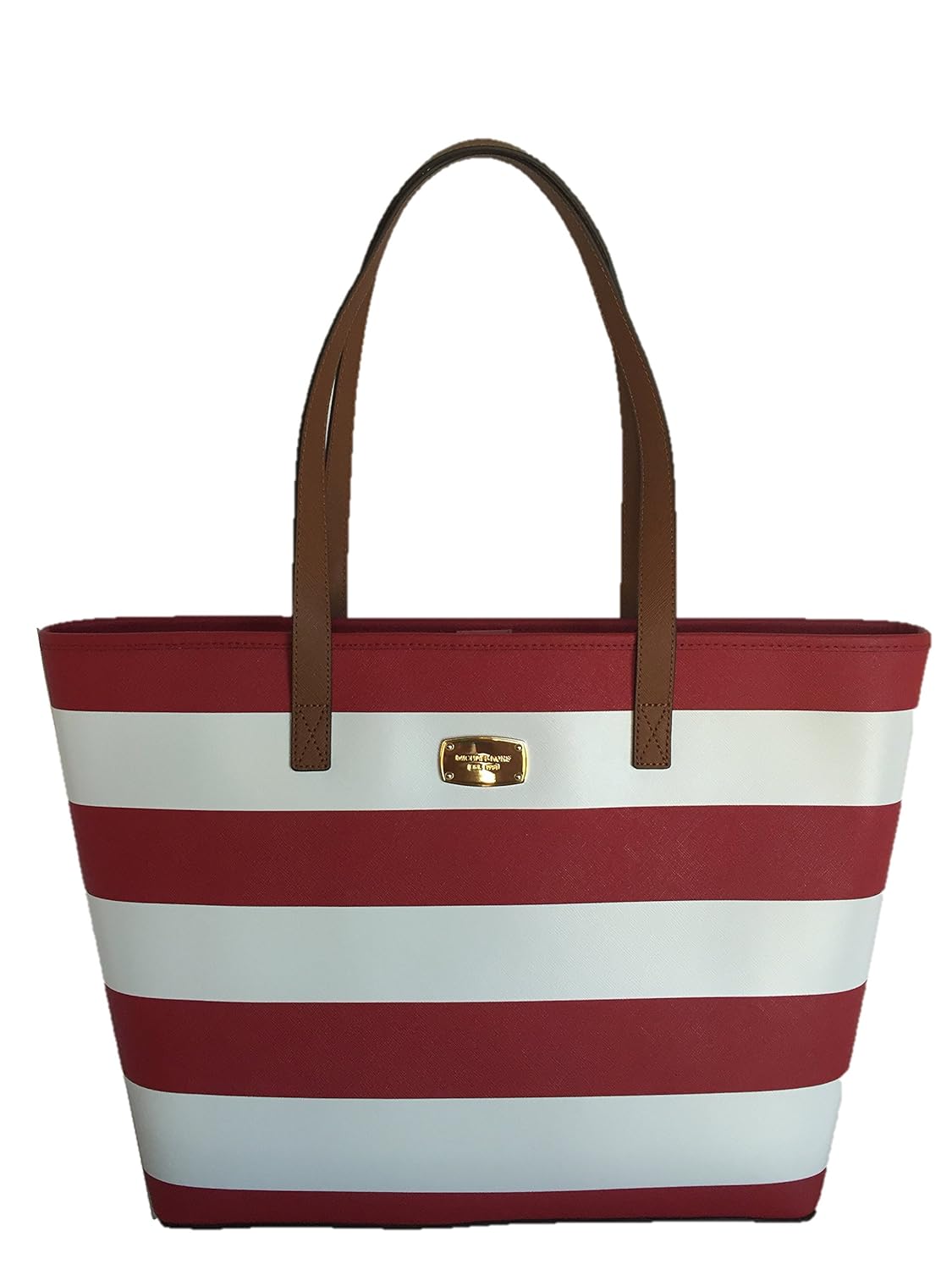 red and white striped tote