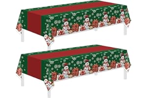 Childom 2 Pack Christmas Tablecloth,Disposable Plastic Tablecloth 54" x 108" Christmas Decorations Xmas Party Supply,Snowman Green Table Cloth,Plastic Table Cover for Indoor,Outside,Home,Dinner,Party