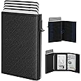 typecase Mens Wallet Card Holder: Pop Up Aluminum Case, Genuine Leather, Smart, RFID Blocking, Slim, Minimalist, Front Pocket - 9-14 Card Capacity | ID Window | Cash Slot (Cross Black)