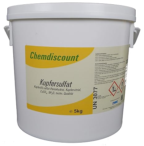 Chemdiscount 5kg Kupfersulfat Kupfervitriol CuSO4 Blaustein, im stabilen Eimer