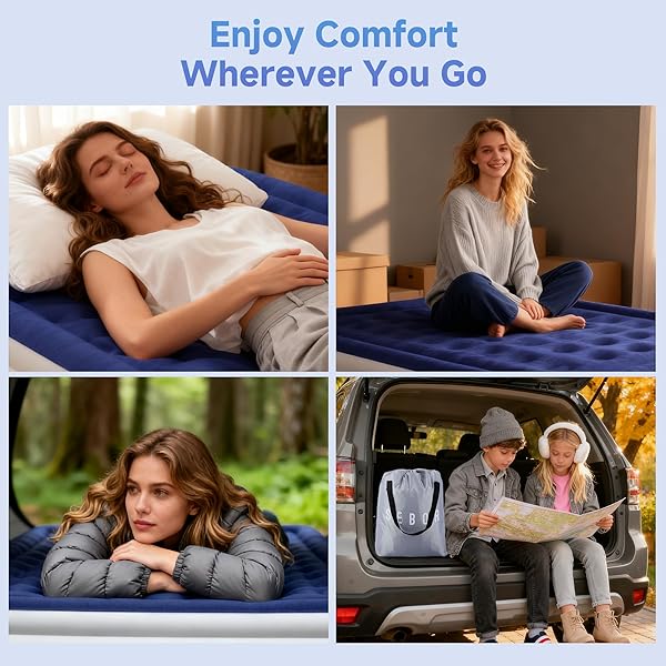 SEBOR AIR MATTRESS TWIN WITH BUILT-IN PUMP 18″, COMFORTABLE SELF-INFLATING AIR MATTRESS WITH HIGH-SPEED PUMP, DURABLE BLOW UP MATTRESS TWIN WITH STORAGE BAG FOR GUESTS, CAMPING, TRAVEL
