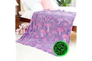IMUKU Mushroom Blanket Glow in The Dark Cottagecore Blanket Lightweight Soft Fuzzy Purple Fleece Blanket Gifts Decor Stuff for Kids Girls Women