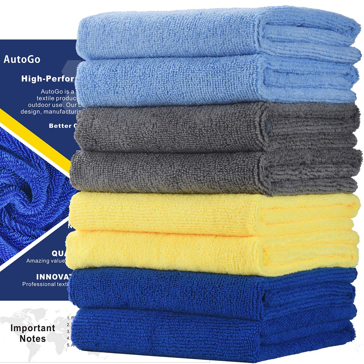 AutoGo Microfibre Cloth 16x16 Inch 8 Pack, Multipurpose Lint Free Microfiber Cloth for Kitchen, Household, House, etc. Absorbent Lint-Free Streak Free (4 Colours)
