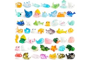 JOYIN 50 Pcs Mini Ocean Resin Animals Figures, Mini Sea Animals Figurines for Aquarium Ornaments Decorations, Cute Garden Accessories, Slime Charms for Crafts, DIY Miniature Scenes