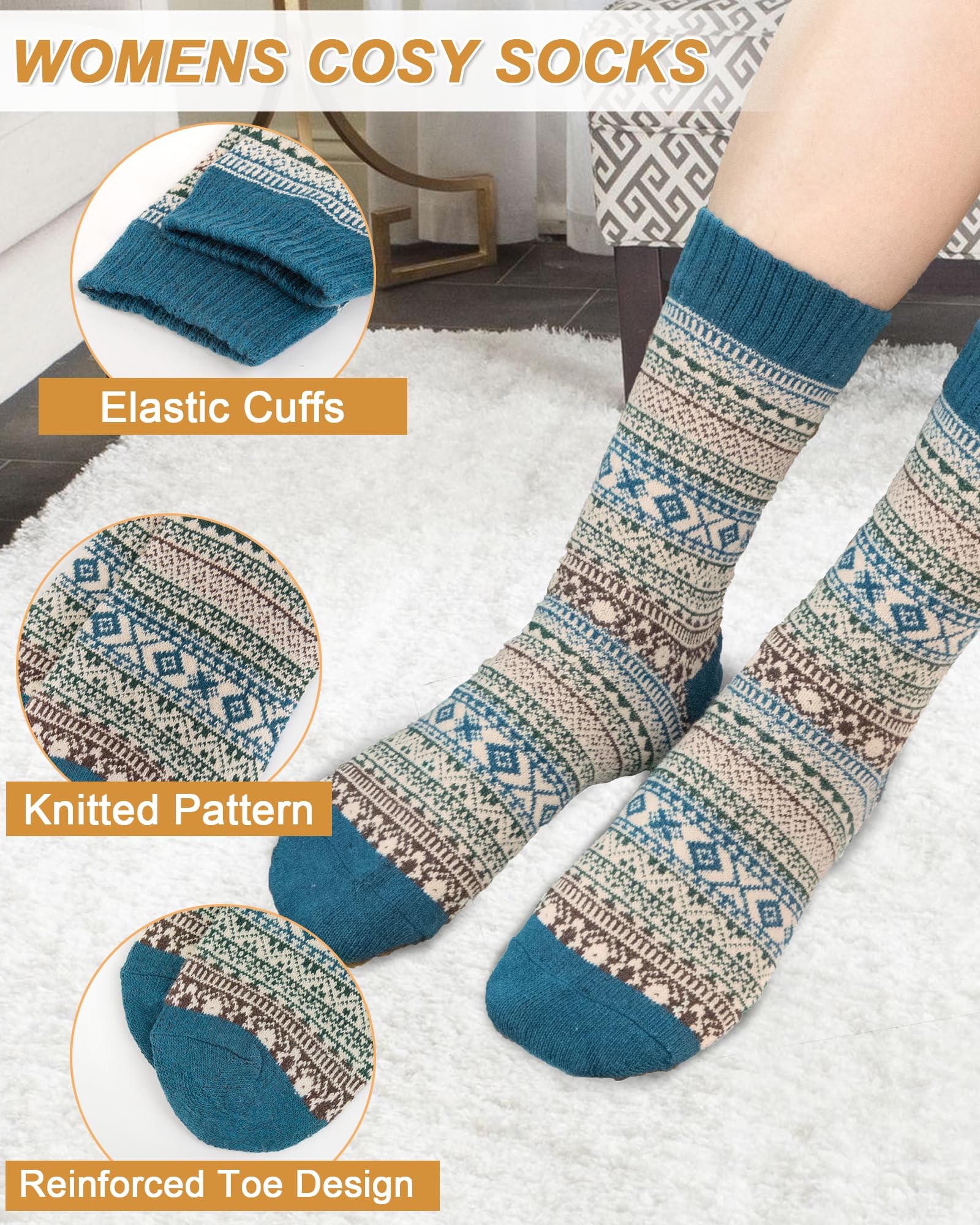 Senker Fashion Wool Socks for Women, Stocking Stuffers Gifts for Women Mom Her Boot Warm Soft Crew Sock for Winter Hiking
