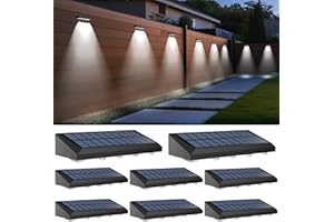 AUDLES Solar Fence Lights Outdoor Waterproof IP65, 8 Pack Fence Lights Solar Powered 60 Lumens Auto On/Off Step Wall Lights Outside Decorations for Yard, Porch, Patio, Stairs, Pool, Deck, Garden-White Light