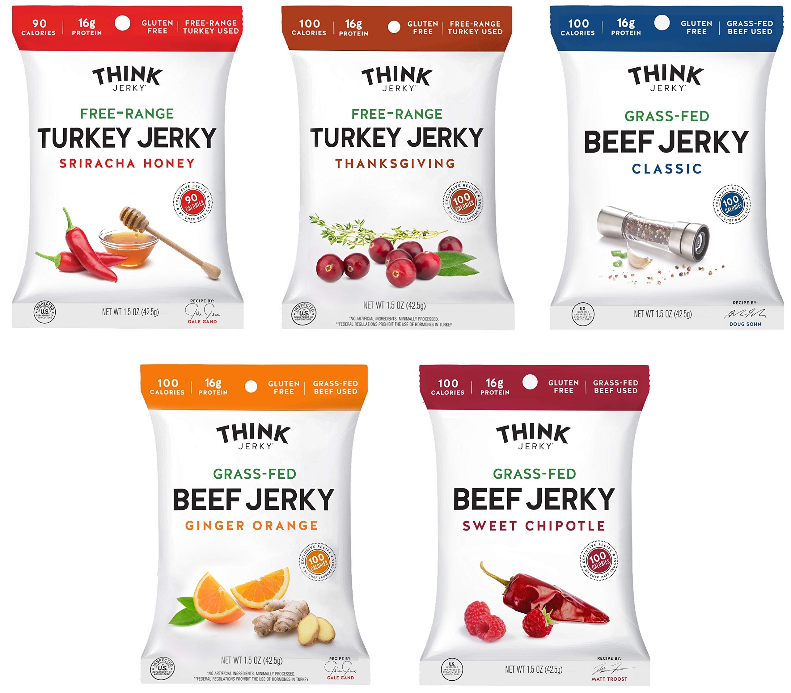 Think Jerky GrassFed Beef Jerky & FreeRange Turkey Jerky, Variety
