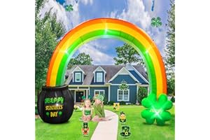 PARAYOYO 12 x 8Ft St. Patricks Day Inflatables Shamrock Rainbow Archway Decorations with Golden Pot Built-in LED Lights for St. Patrick's Blow Up Yard Lawn Garden Indoor Outdoor Inflatable Decoration