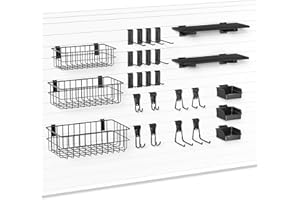 janasse 35-Piece Metal Slatwall Accessories Set for Garage Storage, Includes Wire Baskets, Heavy-Duty Hooks, Shelves & Bins, Fits Standard Slatwall Panels
