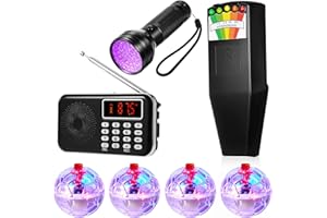 Dunzy 7 Pcs Ghost Hunting Equipment Kit Include 1 Emf Meter 1 Ghost Radio 1 UV Flashlight and 4 LED Light up Pet Cat Ball for Electromagnetic Paranormal Investigations Home Office Inspections Gifts