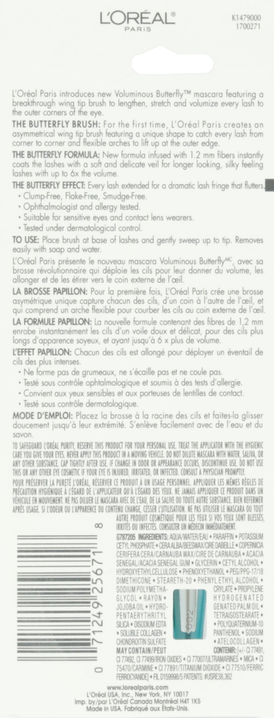 L'Oreal Paris Voluminous Butterfly Mascara, Washable, Blackest Black, 0.22 Fl. Oz., 1 Count