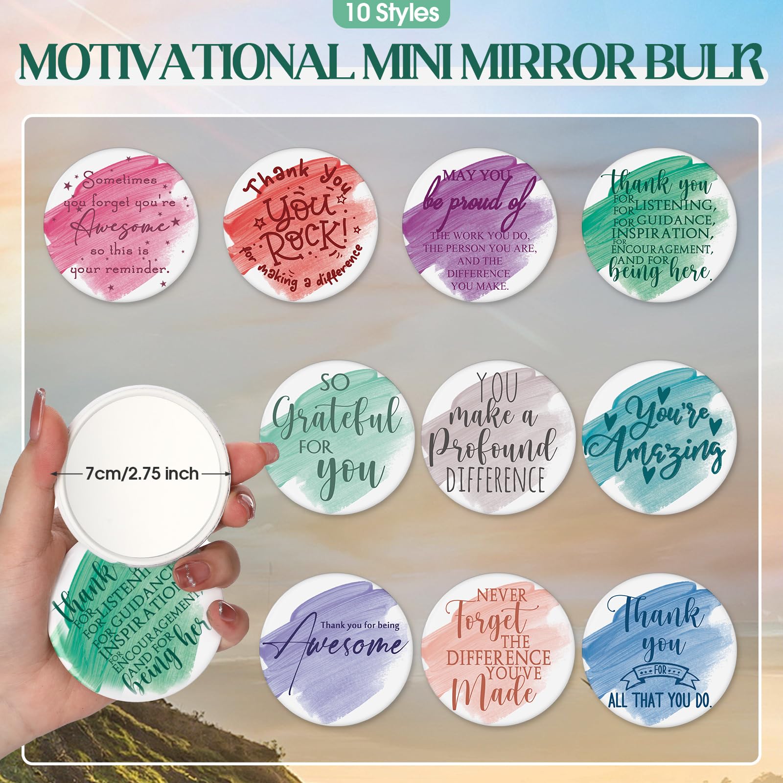 20 Pcs Employee Appreciation Gifts Inspirational Canvas Makeup Bags Compact Mirrors Bulk Cosmetic Bags Round Portable Mirror Thank You Gifts for Women Housekeeping Week (Appreciation)