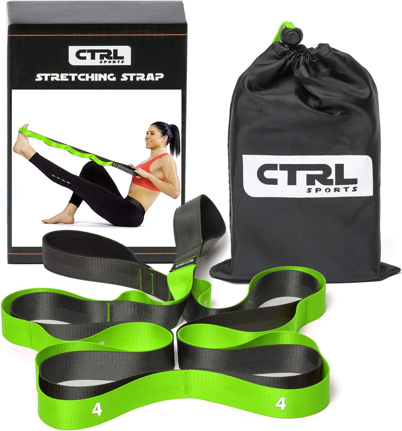 CTRL Sports Stretching Strap with Loops for Physical Therapy, Yoga, Exercise and Flexibility - Non Elastic Fitness Stretch Band + Exercise Instructions & Carry Bag