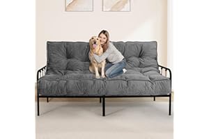 BLISS HOMEY 8" Futon Mattress Queen Size 60" x 80", Thick Futon Sofa Couch Bed for Adults, Velvet Floor Futon Mattress Shredded Foam Filling, Tatami Sleeping Mat for Camping, Dorm, Dark Gray(Frame Not Included)
