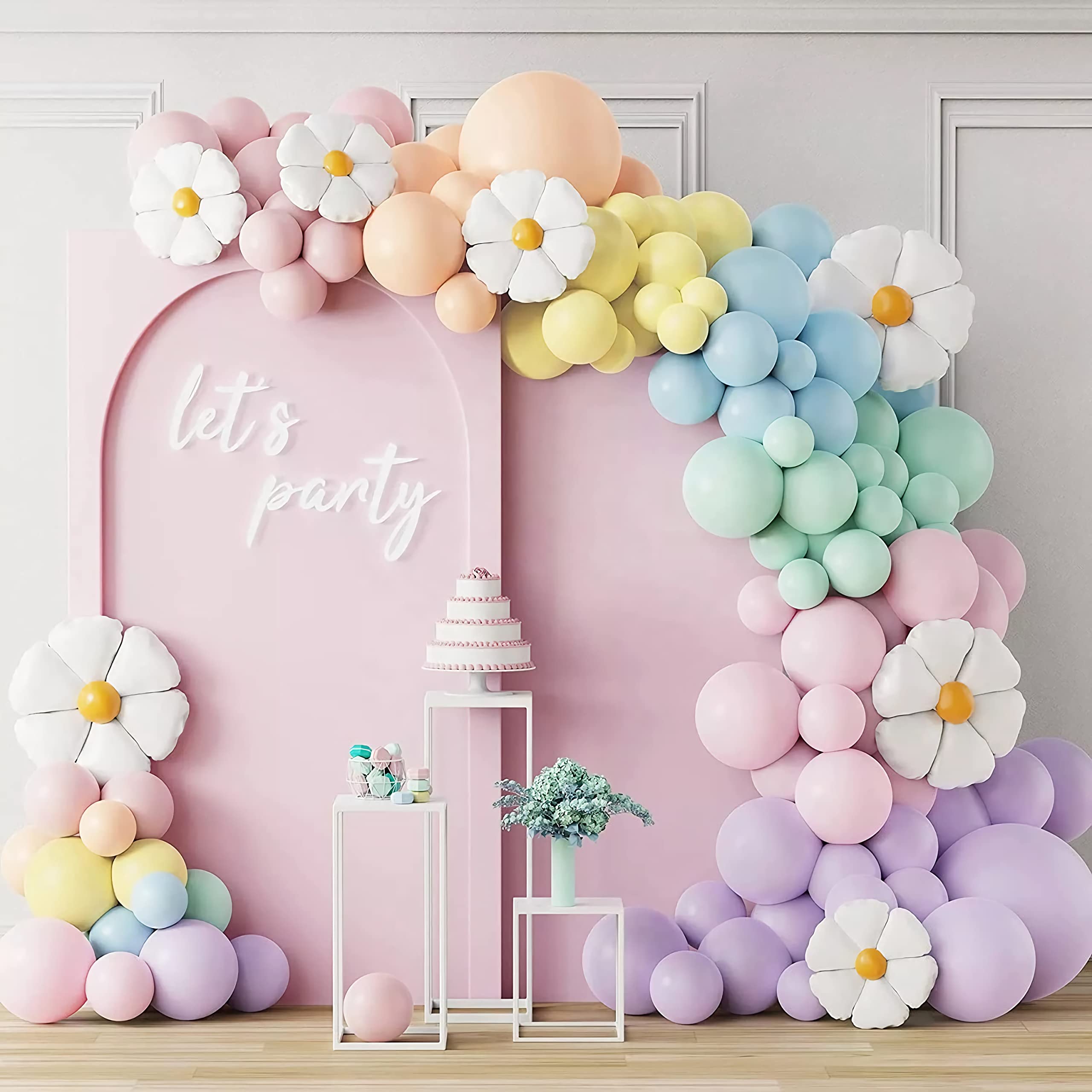 160pcs Pastel Balloon Arch Kit Macaron Dasiy Balloon Garland Kit Green Pink Blue Yellow DIY Latex Balloon Garland Arch Kit Party Decoration for Birthday Wedding Baby Shower Christmas