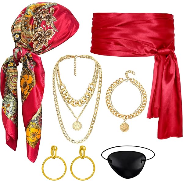 Pirate Costume Accessories Set Women Head Scarf Sash Necklace Halloween Pirate Costume Accessories Set Men Women Pirate Bandana Hat  main image 2