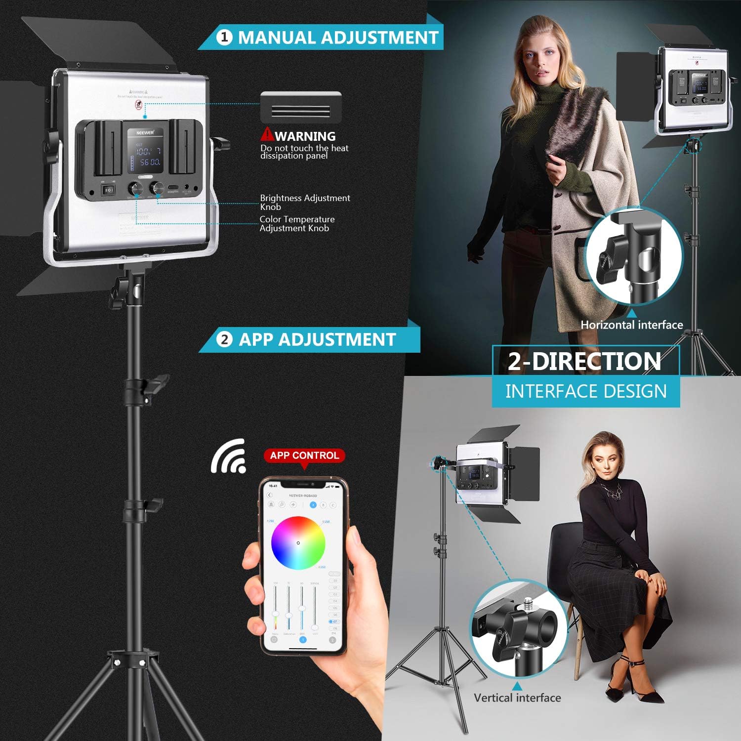 Neewer 3 Packs 530 RGB Led Light with APP Control Photography Video