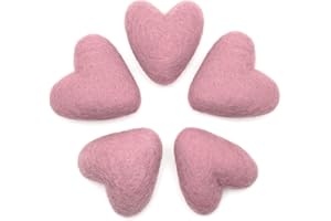Glaciart One Felted Hearts - 2.4” (5 Pcs) - Needle Felting - Needle Felting & Essential Oils Ready - Handmade in Nepal Using 100% Natural New Zealand Wool, for Art Projects & Valentines Decor