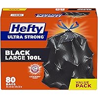 Hefty Ultra Strong 80ct Black Garbage Bags Large 100 L, Drawstring, Arm & Hammer odour neutralizer, Plastic Trash/Waste Bags