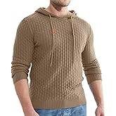 Askdeer Men's Pullover Sweater Long Sleeve Waffle Knitted Sweater Casual Soft Hoodie Pullover Sweaterwith Ribbing Edge Dark Khaki