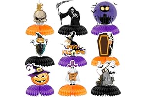 Adeyoo Halloween Table Decorations - 9Pcs Halloween Centerpieces for Tables Black Orange Honeycomb Centerpieces Pumpkin Ghost Witch Cat Table Topper for Spooky Birthday Party Supplies