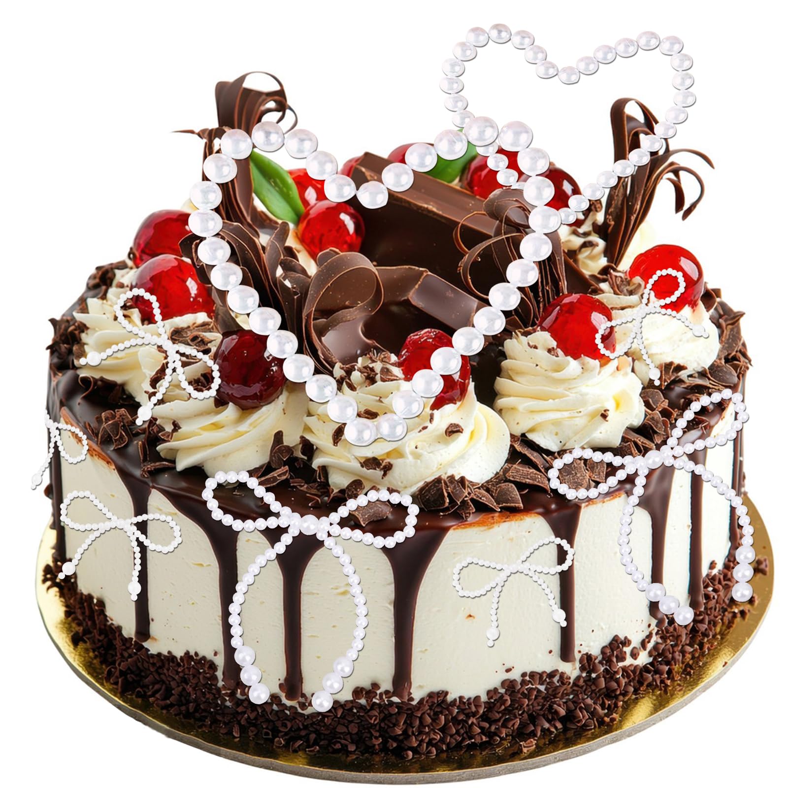 Photo 1 of 10pcs White Pearls Cake Toppers Bow Cupcake Toppers Bowknot Pearl Cake Decorations for Children's Birthday Wedding Bridal Baby Shower Bachelorette Party Supplies Flower Wrapping DIY Decoration