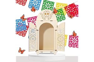 FREESDAI 10Pcs Dia De Los Muertos Decorations Wooden Shadow Box Day of The Dead Ofrenda Altar Decor with Papel Picado Butterfly Remembrance Supplies