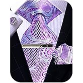 ROBERTO GABBANI Mens Tie Pocket Square Cufflinks Tie Bar Set, Silk Woven Necktie with Hanky Clip