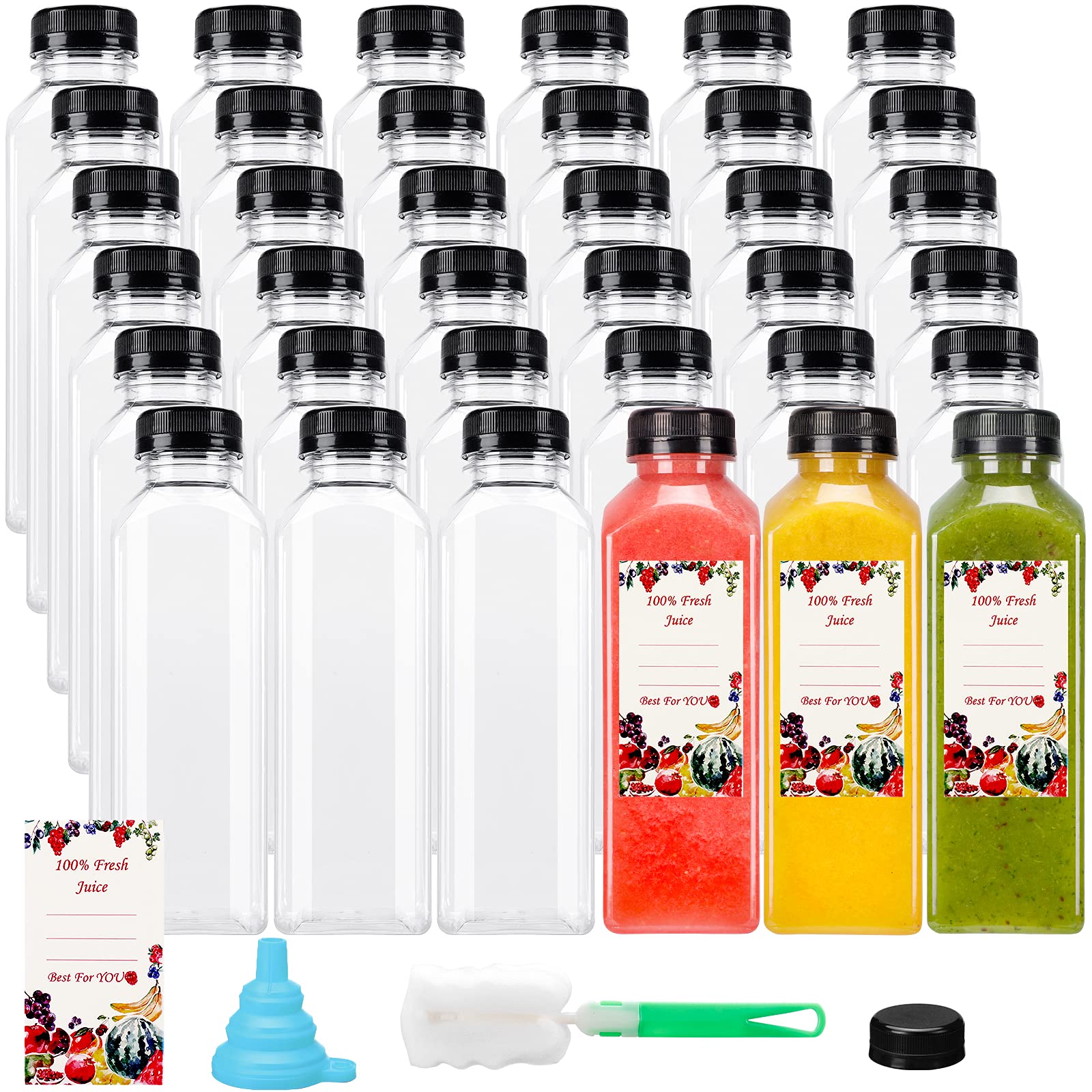Photo 1 of SUPERLELE 36pcs 12oz Plastic Juice Bottles with Caps, Reusable Juicing Bottles, Clear Drink Containers with Lids for Drinking, Smoothie and Other Beverages