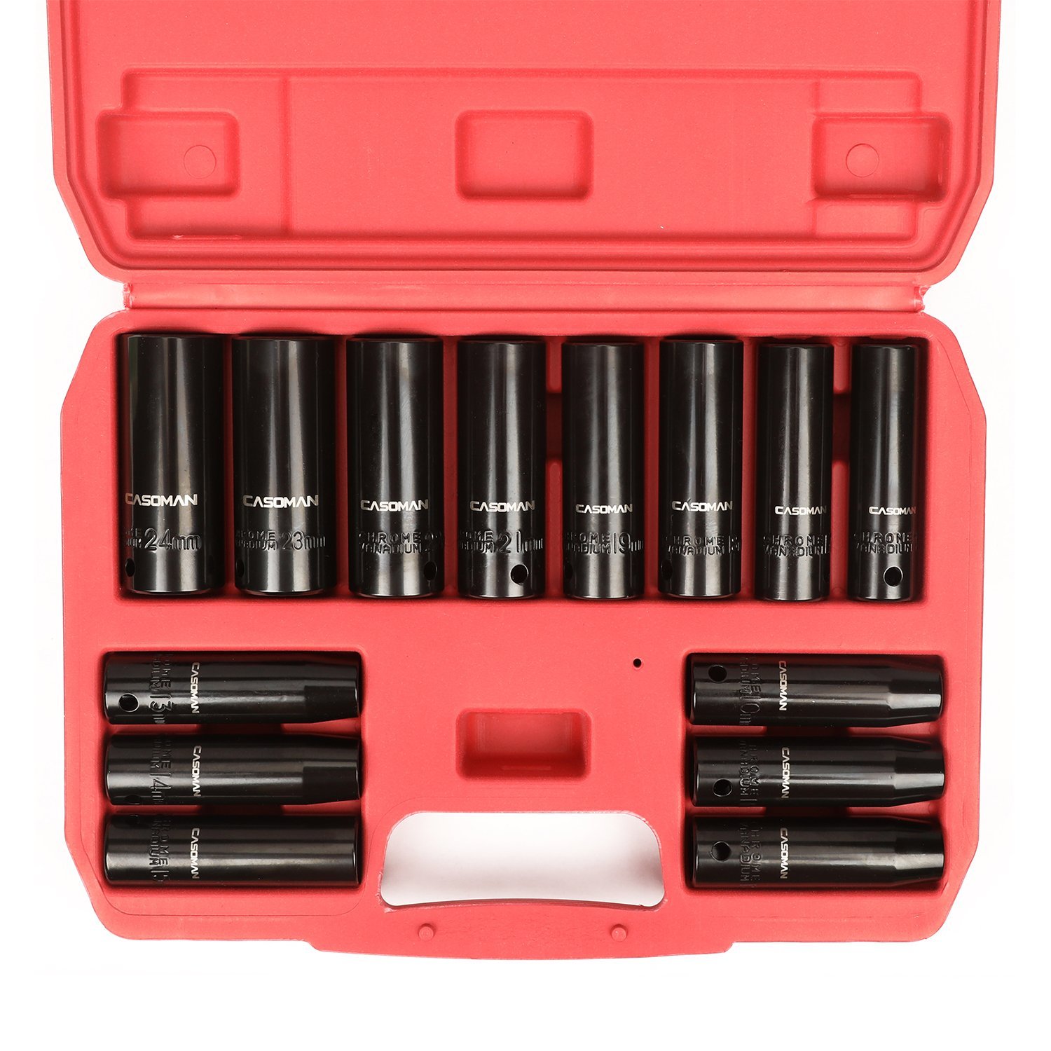 CASOMAN 1/2Inch Drive Deep Impact Socket Set, Metric, CrV, 6Point