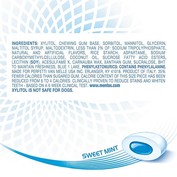 MENTOS PURE WHITE SUGAR-FREE CHEWING GUM WITH XYLITOL, SWEET MINT, HOLIDAY CANDY, BULK, 50PIECE BOTTLE (PACK OF 6)