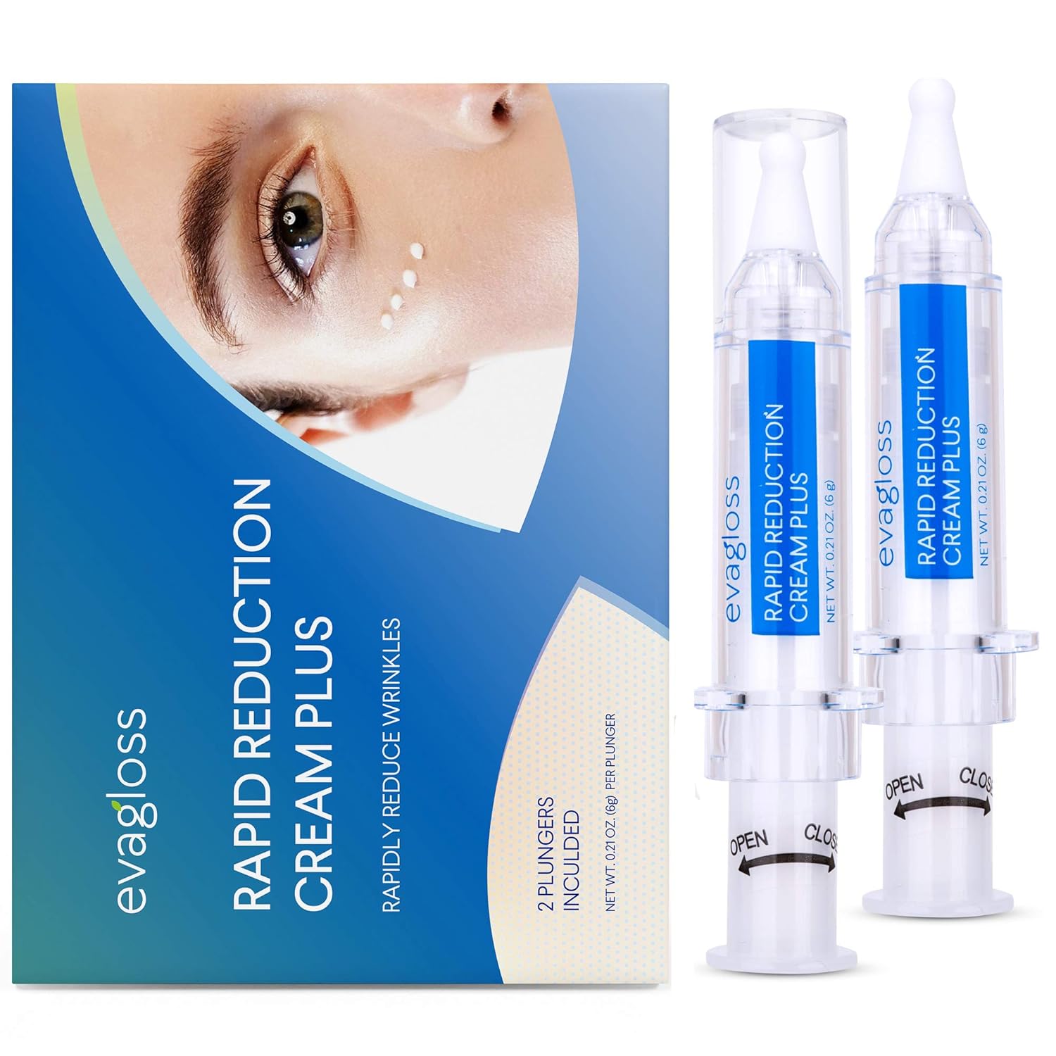 Evagloss Rapid Reduction Eye Cream Plus with More Formula - For Rapidly Reducing Bagginess, Eye Bags, Dark Circles, and Puffiness - Instantly Works - For Wrinkles, Fine Lines, Shrinks Pores