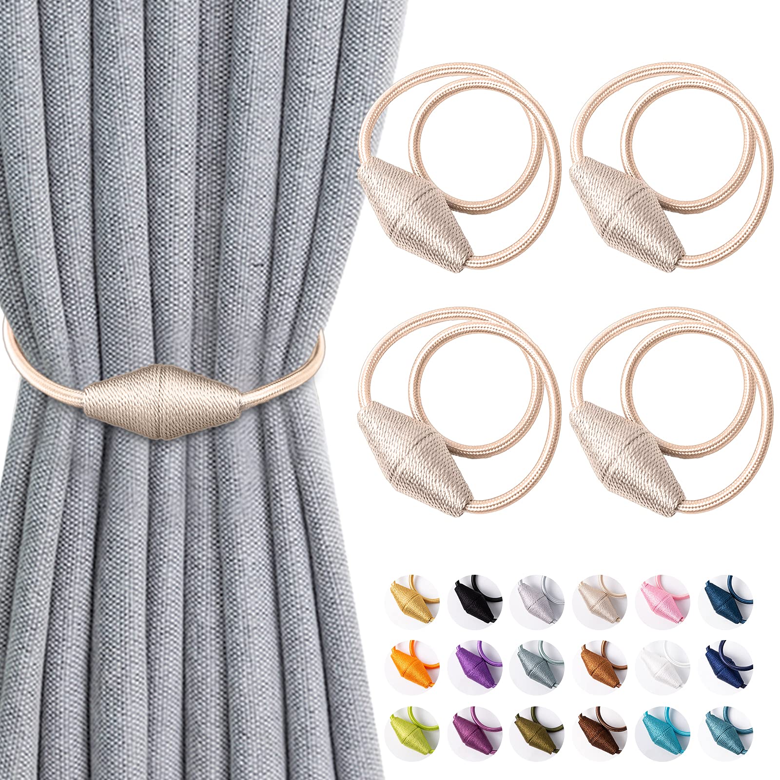 4 Pcs Magnetic Curtain Tie Backs, Conical Curtain Tiebacks Modern Simple Style Drape Tie Backs Curtain Holdbacks, Magnetic Curtain Buckle Clips for Home Hotel Office Window Drapery Decoration (Beige)