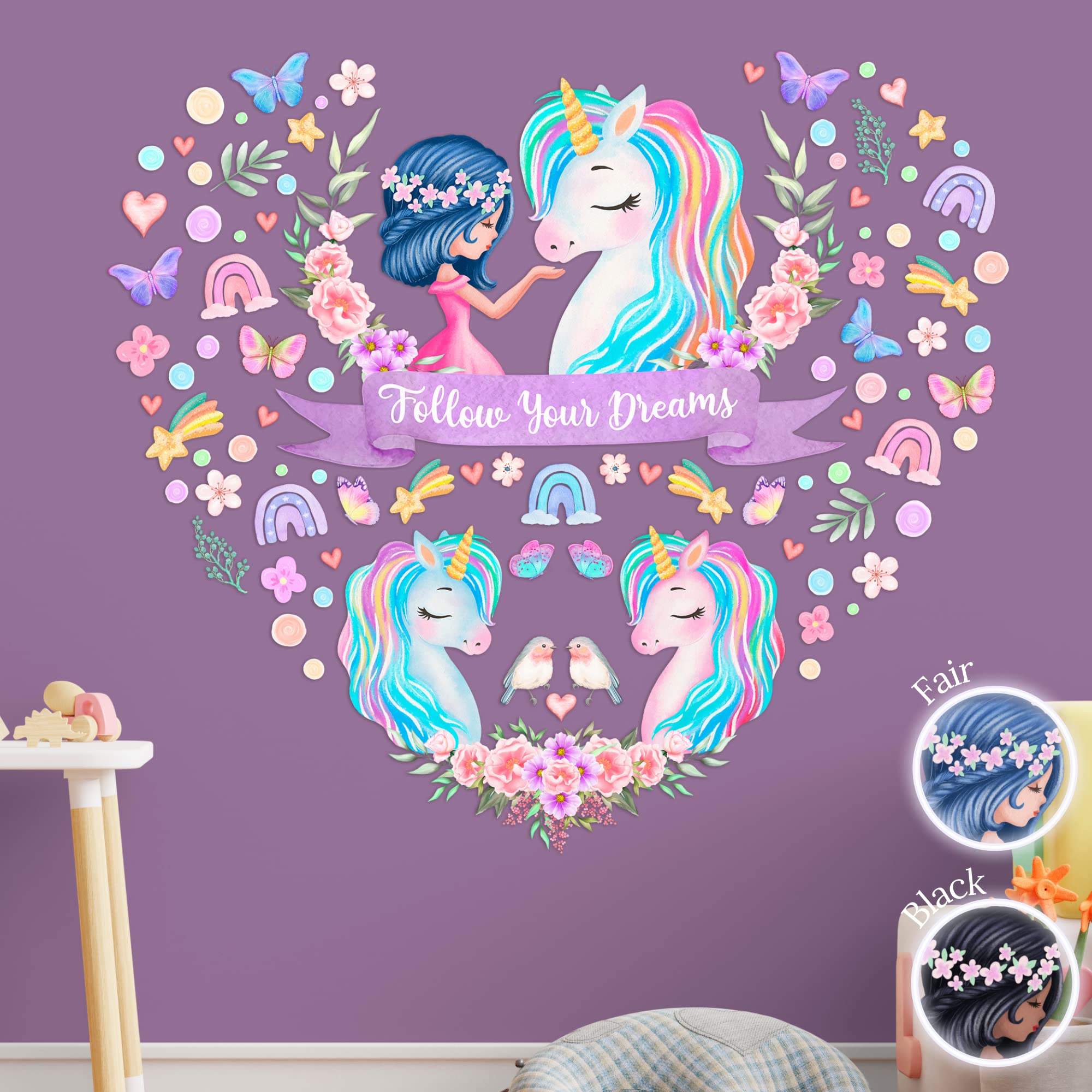 Extra Large Unicorn Wall Stickers Decals for Girls Bedroom (Fair)
