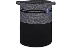 COMSE Extra Large Blanket Basket, Tall Laundry Basket, Nursery Hamper, 15.7”x 21.7”, Cotton Rope Woven Laundry Hamper for Storage Toys Clothes Towels, Black