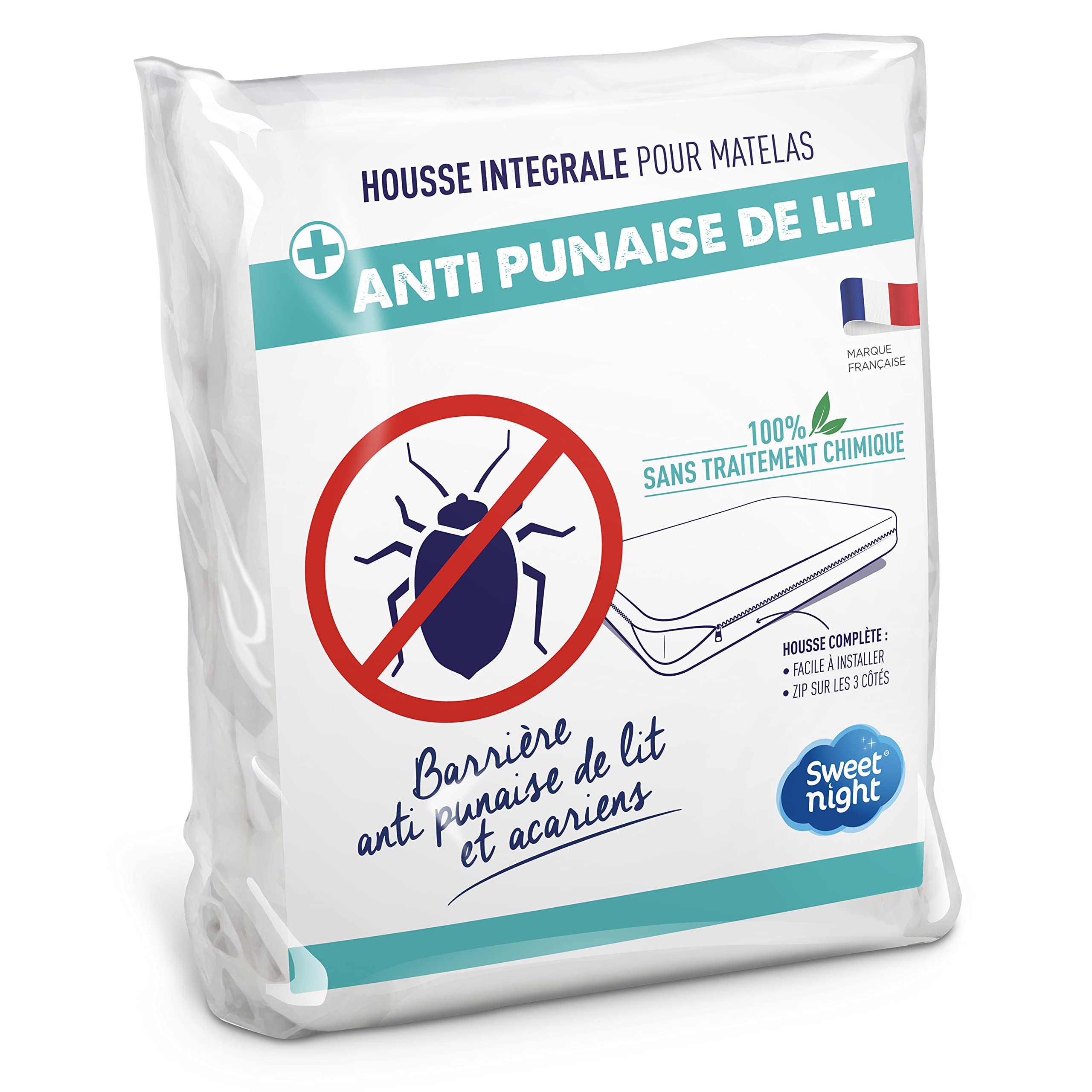 SWEET NIGHT Sweetnight – Full Cover 100 x 200 cm Bed Bug and Anti-Dust Mite | Fully Protects Your Mattress | Zip Closure | No Chemical Treatment | Ep. Up to 25 cm, Cotton, White, 100x200 cm