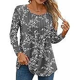 TAOHUADAO Women Fall Long Sleeve Tops Pleated Crew Neck Tunic Casual Dressy Blouse Shirts