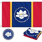 Mississippi Flag 3x5 FT Outdoor, Double Sided Heavy Duty 210D Polyester Fabric, Embroidered Magnolia & Stars and 4 Rows Stitching Fly Ends with 2 Brass Grommets | State of Mississippi MS Flag for Indoor