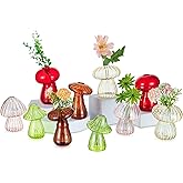 Glasseam Mushroom Plant Propagation Stations: Cute Glass Terrarium Jar Propagation Vase Set of 10 Hydroponic Planters for Home Room - Unique Colorful Mushroom Decor Gifts for Plant Lovers