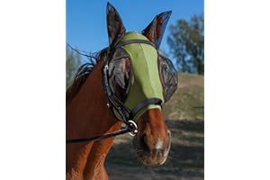 HackFond Horse Fly Mask with Ears, UV Protection for Horses, Elasticity with Big Mesh Eye Covers, Snug Fitting Comfortable Br