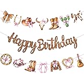Western Cowgirl Birthday Party Decorations Rodeo Cowgirl Banners 3PCS Glitter Brown Coquette Bow Birthday Decorations Wild West Boots and Bow Banner for Western Favor Baby Shower Supplies