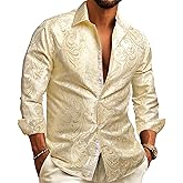 Barry.Wang Mens Western Shirts Silk Paisley Long Sleeve Button Down Dress Shirt Designer Mexico Cowboy Shirt Party Casual