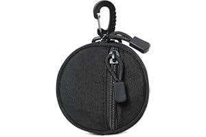GMYIAK Coin Pouch, Round Coin Bag with Zipper and Carabiner, Change Purses Small Organizer Bags Canvas for Home, Coin Purse Keychain Pockets for Waist Pack (Black)