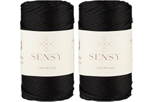 S SENSY Sensy Premium 3mm 131 Yards Polyester Rope 100% Polypropylene Cord Macrame Cord 3mm Crochet Bag Cord Macrame Rope Crochet Thread Gift for Knitter (Black)