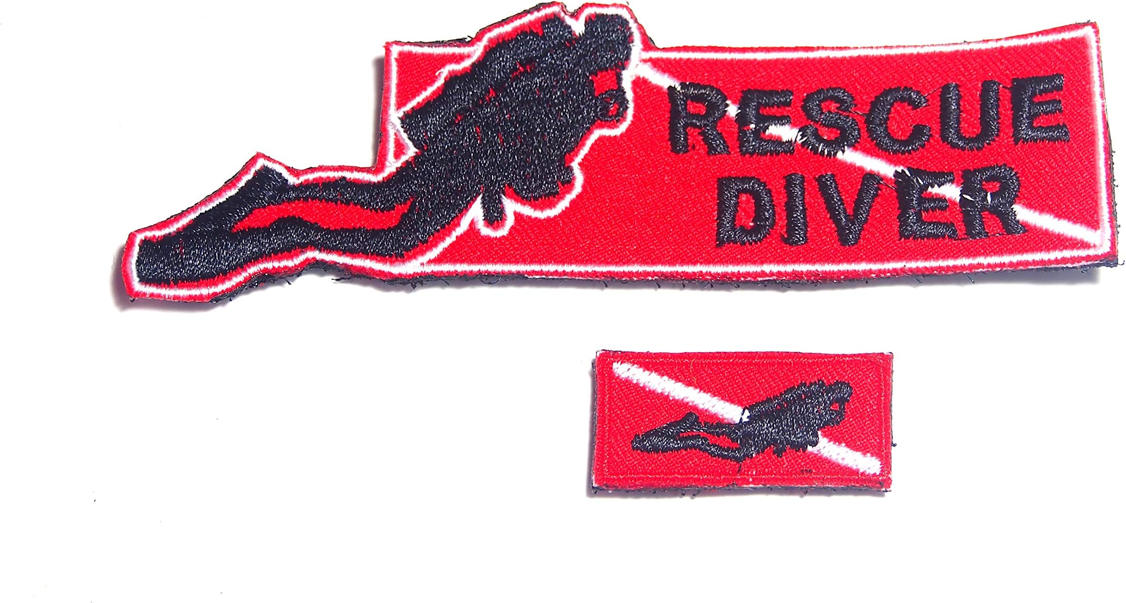 B57 Scuba Diving Diver Flag Rescue Embroidered Morale Patch 2 Pcs 12X3 cm and 3.5X1.5 cm Hook Backing (C)