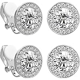 Sibba Cubic Zirconia Clip on Earrings Dance Earring Clip on Halo Earrings Round Acrylic Stone Inside Rhinestone Earring 2 Pairs Non Pierced Stud for Wedding Dance Competitions Opera Wedding Jewelry