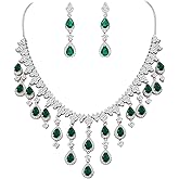 EVER FAITH Women's Cubic Zirconia Gorgeous Water Drop Dangle Necklace Earrings Set Silver-Tone