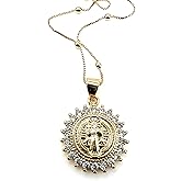 LESLIE BOULES 18K Gold Plated St Benedict Pendant Necklace for Women Religious Jewelry 18 Inches length